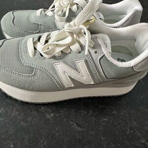 New Balance 574 platform Light Mint Green and White Sneakers